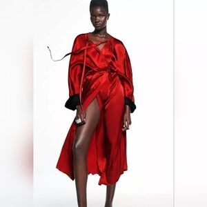 ZARA EVERLAST Satin RED BLACK ROBE SPORT Relax Size L